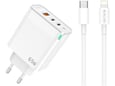 Jellico hišni polnilec adapter C79 220V Gun Quick Charge PD 65W vhod 1x USB A in 2x Type C - (s kablom Lightning- TypeC) 3.0 bel