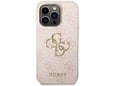 GUESS silikonski ovitek za iPhone 15 Pro, roza z zlatim logotipom, GUHCP15L4GMGPI