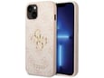 GUESS silikonski ovitek za iPhone 15, roza z zlatim logom, GUHCP15S4GMGPI