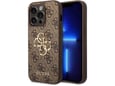 GUESS silikonski ovitek za iPhone 15 Pro Max, rjava z zlatim logom, GUHCP15X4GMGBR