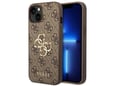GUESS silikonski ovitek za iPhone 15, rjava z zlatim logom, GUHCP15S4GMGBR