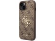 GUESS silikonski ovitek za iPhone 15, rjava z zlatim logom, GUHCP15S4GMGBR