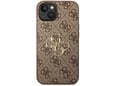 GUESS silikonski ovitek za iPhone 15, rjava z zlatim logom, GUHCP15S4GMGBR