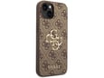 GUESS silikonski ovitek za iPhone 15, rjava z zlatim logom, GUHCP15S4GMGBR