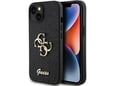 GUESS silikonski ovitek za iPhone 15, črna z bleščicami, GUHCP15SHG4SGK