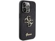 GUESS silikonski ovitek za iPhone 15 Pro, črna z bleščicami in zlatim logom, GUHCP15LHG4SGK
