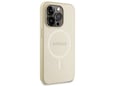 GUESS ovitek Saffiano z Magsafe za iPhone 15 Pro, zlata, GUHMP15LPSAHMCB