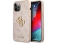 GUESS silikonski ovitek za iPhone 12/iPhone 12 Pro, roza z zlatim logom, GUHCP12M4GMGPI