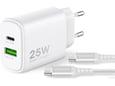 Chameleon Hišni polnilec - 25W/18W GaN (PD 3.0, PPS in QC 3.0), 2-portni (USB in USB-C izhod), s kablom US