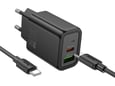 HOCO polnilec N63 GaN PD 30W USB-A, Type C s kablom Type C na Type C za Samsung - črn