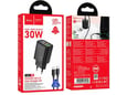 HOCO polnilec N63 GaN PD 30W USB-A, Type C s kablom Type C na Type C za Samsung - črn