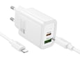 HOCO polnilec N61 GaN PD 20W USB-A, Type C s kablom Type C na Lightning za iPhone - bel