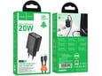 HOCO polnilec N60 GaN PD 20W Type C s kablom Type C na Lightning za iPhone - črn