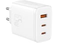 BASEUS hišni polnilec 220V GaN CUBE Pro Fast Charge 65W vhod 1x USB A in 2x Type C - Original (EU Blister) bel