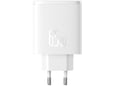 BASEUS hišni polnilec 220V GaN CUBE Pro Fast Charge 65W vhod 1x USB A in 2x Type C - Original (EU Blister) bel