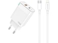Jellico C107 hišni polnilec GaN QC / PD 45W vhod USB A in Type C s kablom Lightning - Original (EU Blister) - bel