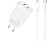 Jellico C107 hišni polnilec GaN QC / PD 45W vhod USB A in Type C s kablom Type C - Original (EU Blister) - bel