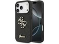 GUESS silikonski ovitek za iPhone 17 Pro, črna z bleščicami, GUHCP17LHG4SGK
