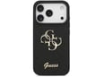 GUESS silikonski ovitek za iPhone 17 Pro, črna z bleščicami, GUHCP17LHG4SGK