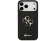 GUESS silikonski ovitek za iPhone 17 Pro Max, črna z bleščicami in zlatim logom, GUHCP17XHG4SGK