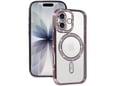 ONASI silikonski ovitek Luxury MagSafe za iPhone 17 Pro Max, prozorna roza z bleščicami