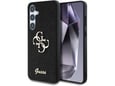 GUESS ovitek za silikonski GUHCS25SHG4SGK Samsung Galaxy S25 5G, črn z bleščicami in zlatim logom