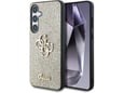 GUESS ovitek za silikonski Samsung Galaxy S25 5G, črna z bleščicami in zlatim logom