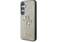 GUESS ovitek za silikonski Samsung Galaxy S25 5G, črna z bleščicami in zlatim logom