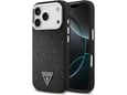 Maska za iPhone 17 Pro Case Guess Glitter Triangle Logo MagSafe crna