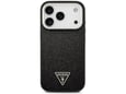 Maska za iPhone 17 Pro Case Guess Glitter Triangle Logo MagSafe crna