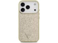 Maska za iPhone 17 Pro Guess Glitter Triangle Logo MagSafe zlatna