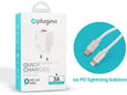 Kućni punjač Pluginn PI-D73, QC3.0 PD3.0, PPS, USB-PD 18W+20W, 38W (total) sa kablom Type-C na iPhone Lightning beli