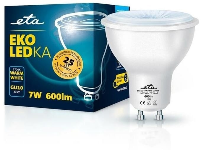 ETA LED žarnica GU10 7 W (toplo bela, 2700K, 600 lm) - ODPRTA EMBALAŽA