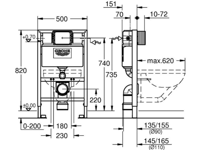 GROHE montažni element za viseč WC Rapid SL, nizek 82 cm 38526000