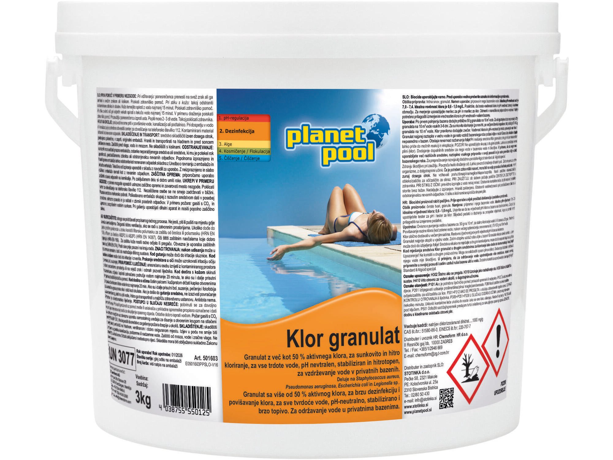 PLANET POOL sredstvo za prvo ali sunkovito kloriranje vode Klor granulat 3 kg - hitrotopen 1324